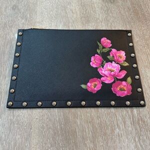 WHBM Black Clutch with Beautiful Pink Flowers